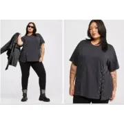 New NWT Torrid Heritage Jersey Crew Neck Grommet Tee In Phantom Black Size 3