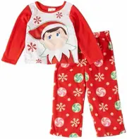 Elf on the Shelf Girls Christmas Peppermint Candies, Fleece Pajamas, Size 4