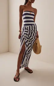 [BONDI BORN] Orta Draped Striped Silk Crepe de Chine Skirt