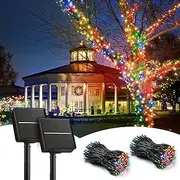 TheaPro Solar Fairy Lights Outdoor, 2 Pack 12M/39FT Total 24M/79FT 200 LEDs Christmas Solar String Lights with 8 Lighting Modes IP65 Waterproof for Outside Tree Party - Multi-Colored