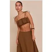 Chestnut Cotton Poplin Tie Strap Bralette, Chestnut
