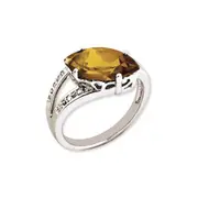 Sterling Silver 14K White Gold Plated Whiskey Quartz u0026 Diamond Gemstone Birthstone Ring Fine Jewelry Gift for Her