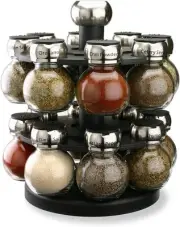 Olde Thompson 16 Refillable Spice Jars, Labeled Shaker Tops, Black, Clear