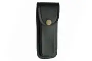 5" Pocket Folding Knife Sheath Holder Black Plain Leather Belt Case Metal Snap