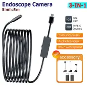 3-in-1 HD Borescope Endoscope Snake Inspection Camera 8mm Len for iPhone Android