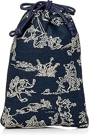 丸全(Maruzen) Maruzen Shingen Bag with Gusset, Bird & Beast Carica, Navy Blue, 7.9 x 11.0 inches (20 x 4 x 28 cm), Drawstring Bag