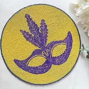[Enliven] Set of 2, Mardi Gras Handmade placemat, Beaded Round Table placemat, 14 inch