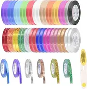 Glarks 49pcs 525Yards Curling Ribbons Set 3 Styles Multi Colors 1/5" Wide Crimped Curling Ribbon Metallic Curling Balloon Ribbon Gift Wrap Ribbon Christmas Ribbon with scissors for Festival Decoration