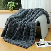 UGFJMN Faux Rabbit Fur Throw Blanket, Grey Thick and Warm Blanket for Winter, Cozy Soft Elegant Fluffy Decoration Blanket for Sofa, Couch and Bed, Heavy Fuzzy Luxury Blanket Dark Grey 160×200cm