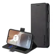 For Motorola Moto G32 Case RFID Blocking Retro Flip Premium Leather Card Holder Wallet Cover – (Black)