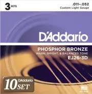 D'Addario Acoustic Guitar Strings Phosphor Bronze Custom Light .011-.052 EJ26-3D
