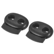 Cord Lock Stopper End 6Pcs, Plastic Double Hole Stopper Spring Toggle Black