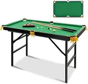 Costway 122 CM Folding Billiard/Pool Table Set w/Accessories, 11.5 CM Mini Foldable Portable Game Table for Kids Adults w/Cue Sticks, Cue Chalks, Balls, Triangle & Brush, Space-Saving Storage