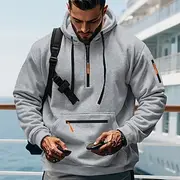 Men's Hoodie Quarter Zip Hoodie Fleece Hoodie Tactical Hoodie Black White Navy Blue Khaki Light Grey Hooded Plain Zipper Pockets Daily Holiday Streetwear Basic