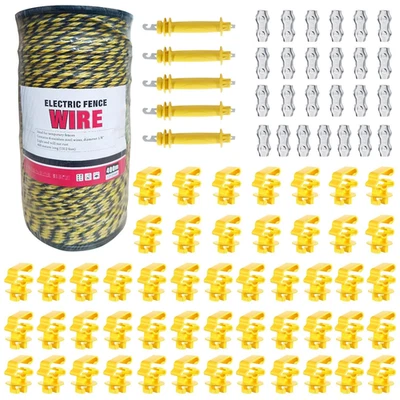 Electric Fence Wire Kit - 1312 Feet 400 Meters Electric Fence Polywire, 50 PCS T