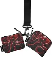 [XYMZR] Mini Zip Around Wristlet keychain Wallet Sea Monster Red for Women Personalized Pattern Detachable Dual Pouch Wristlet Portable Wallet Phone Coin Purse, Multi-colored, One Size