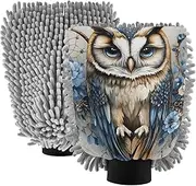 XYMZR Owl Cute Dreamcatcher Absorbent Microfiber Car Wash Mitt, Funny Cute Anime Scratch Free for Cars Cleaning, Home Cleaning Mitts, 2 Pack, 10.24” L x 7.09” W