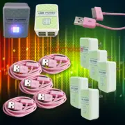 5X 4 USB PORT WALL ADAPTER+10FT CABLE CORD CHARGER SYNC PINK IPHONE IPOD IPAD