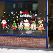 Christmas Windows Static Stickers Colorful Clings Removable Vinyl Santa Claus Christmas Tree Snowman Snowflake Deer DIY Wall Window Door Mural Showcase Large Decal Sticker