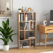 Costway4-Tier Geometric Bookshelf with 8-Cube Storage Organizer-Natural