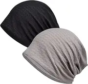 [AZIDWERYQ] Slouchy Beanie 2Pcs Soft Cotton Beanie Fashion Chemo Headwear for Women Men Elastic Sleeping Cap Lightweight Chemo Skull Cap Thermal Head Wrap Cap Cotton Beanie
