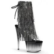 Rhinestone Fringe Black Platform Boots
