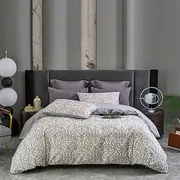 100% Cotton Cut Flower Craft Floral Patchwork Grey Quilt Doona Duvet Cover Set (Queen)