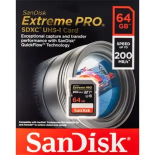 【SanDisk 晟碟】[全新版 再升級] 64GB Extreme PRO SDXC 4K V30 記憶卡 200MB/s(原廠有限 永久保固)