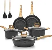 BLAZANT Induction Pots Set, 10-Piece Granite Cooking Pot Set, Non-Stick Pan Set with Lid, Aluminium Pots and Pans Set for All Types of Cookers, Oven-Safe, PFAS-Free