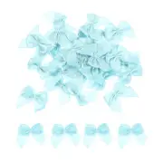 160Pcs Mini Ribbon Bow 1" Mini Fabric Satin Ribbon Flower Bows DIY Light Blue