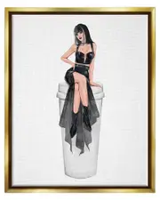 Fashionable Woman Glam Coffee Cup Framed Floater Canvas Wall Art by Ziwei Li