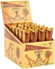 Box of HORNET 1 1/4 Size Natural Pre-Rolled Paper Cones 6 x 24 - 144 PCS