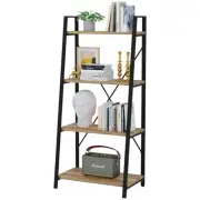 Farmhouse Ladder Shelf Bookcase, 4 Tier Rustic Ladder Bookshelf, Vintage Oak