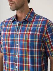 Elliotts Short Sleeve Shirt Denim Yellow Red Check