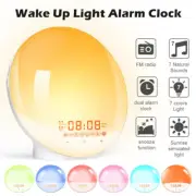 LED Wake up Light Sunrise Alarm Clock FM Radio Sleep Aid Sounds RGB Night Lamp