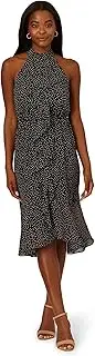 [Adrianna Papell] Women's Shirred Dot Chiffon Midi Dress