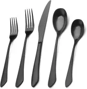 Matte Black Silverware Set 40-Piece Stainless Steel Flatware Service for 8 Satin