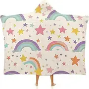 [Ausinbed] Bohemian Rainbow Wearable Cloak Hooded Blanket Fleece Hooded Robe Cloak Arctic Velvet Warm Throw Quilt Poncho Soft Nap Blanket Novelty Blanket Air Conditioning Blanket,50"x60"