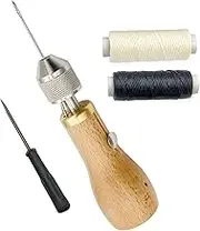 Professional Speedy Sewing Awl Hand Stitcher Repair Tool Kit for Leather and Heavy Fabrics Canvas and More with 2Pcs Needles,1Pcs Coil and 2X30 Meter Sewing Waxed Thread