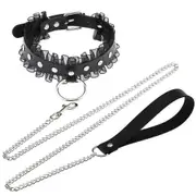 Rivets Choker Punk Hauling Chain PU Leather Collar Metal Ring Gothic Necklace NightClub Goth Leash Belts Adjustable Size