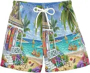 [RPLIFE] Boys' Swim Shorts & Trunks, Anti-Chafe Swim Trunks Boys 2 T, Tropical Beach Paradise Blue