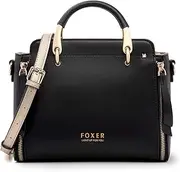 [FOXER] Leather Handbags for Women, Genuine Leather Ladies Top-handle Bags with Adjustable Shoulder Strap Women's Crossbody Bag Womens Real Cowhide Satchels Leather Messenger Tote Bags(Black)