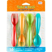 Take & Toss Toddler Cutlery Set Neon 16 pack
