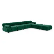 Foret 6 Seater Arm Sofa Modular Ottoman Velvet Tufted Lounge Couch Chaise Green