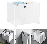 Hanging Laundry Basket with Carry Handle, Foldable Laundry Hamper, Space Saving Wall Hanging Storage Basket, Dirty Clothes Storage Organizer Bin Multi-Function Storage Container (White)