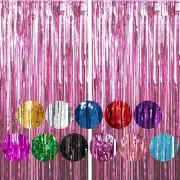 2 Pack Foil Fringe Curtains 3.3ftx9.9ft Tinsel Curtain Backdrop Door Streamer...