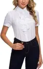 ACONIYA Women's Vintage Short Sleeve Lotus Ruffled Casual/Work Chiffon Blouse XL