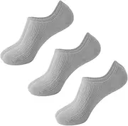 [Dress Cici] Men's Invisible No Show Socks with Non Slip Silicone, Thin Cotton Knitting Ribbed Lightweight Socks (3 Pack)
