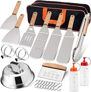 28Pcs Griddle Accessories Kit, Leonyo Flat Top Grill Accessories Set, Griddle Spatula Set with Burger Press, Melting Dome, Scraper, Basting Cover, Enlarged Spatulas for Outdoor Grilling BBQ