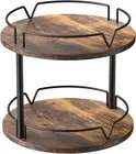 12" Wood Lazy Susan, Rotating Spice Rack, 2 Tier Spice Turntable Organizer, Indu